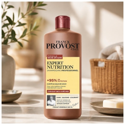 Franck Provost Expert Nutrition Shampooing Cheveux Secs et Rêches Karité et Huile de Coco 500 ml
