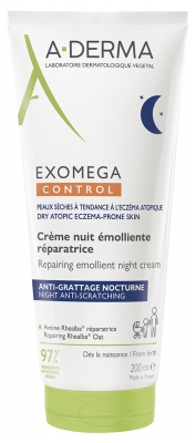 A-DERMA Exomega Control Crème Nuit Émolliente Réparatrice Dès la Naissance 200 ml