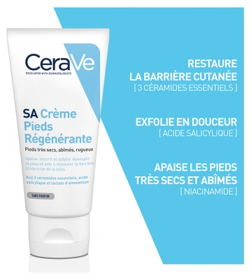 Cerave sa Anti-Rugosités Crème Pieds Régénérante Pour Les Pieds Très Secs Abîmés et Rugueux 88 ml