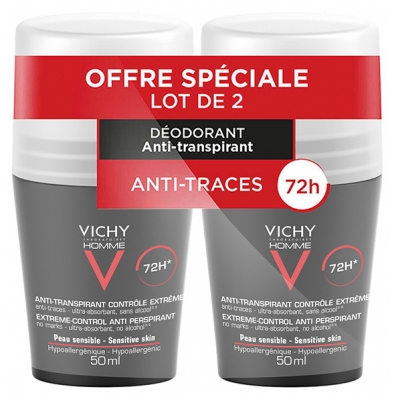 Vichy Homme Anti-Transpirant Contrôle Extrême 72H 2 x 50 ml