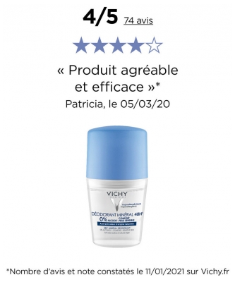 Vichy Déodorant Anti-Transpirant 48H Sans Alcool Bille Lot de 2 x 50 ml