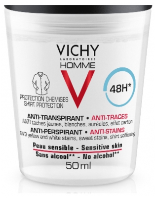 Vichy Homme Déodorant Anti-Transpirant Anti-Traces 48H Roll-On Lot de 2 x 50 ml