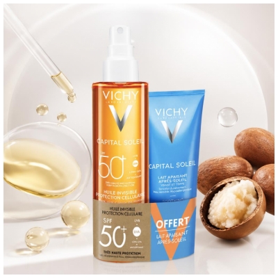 Vichy Capital Soleil Huile Invisible Protection Cellulaire SPF50+ 200 ML + Lait Apaisant Après-Soleil 100 ML OFFERT