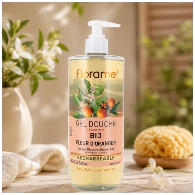 Florame Gel Douche Fleur d'Oranger Rechargeable Biologique 750 ML