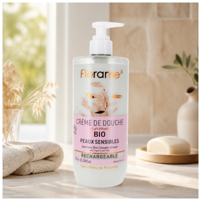 Florame Gel Douche Lait d'Avoine pour Peaux Sensibles Rechargeable Bio 750 ML