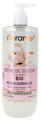 Florame Gel Douche Lait d'Avoine pour Peaux Sensibles Rechargeable Bio 750 ML