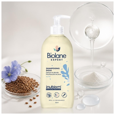 Biolane Expert Shampoing Doux Nettoie et Démêle au Lin 350 ml