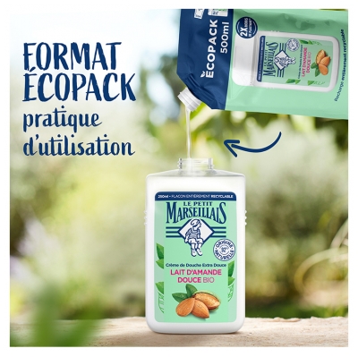 Le Petit Marseillais Crème de Douche Extra Douce Lait Amande Bio Éco Recharge 500 ML