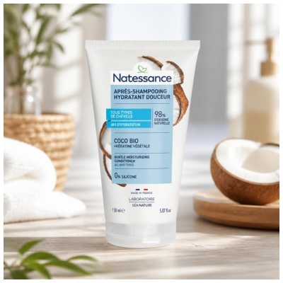 Natessance Après-Shampooing Extra-Doux - Brillance - Coco & Kératine Végétale - Usage Fréquent