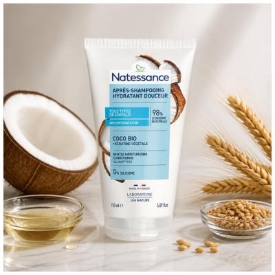 Natessance Après-Shampooing Extra-Doux - Brillance - Coco & Kératine Végétale - Usage Fréquent