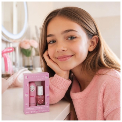 Inuwet Mini Coffret Baume à Lèvres 3,5 Grammes Fraise+ Vernis Parfumé Eau 5 ML Fraise