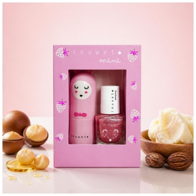 Inuwet Mini Coffret Baume à Lèvres 3,5 Grammes Fraise+ Vernis Parfumé Eau 5 ML Fraise