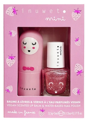 Inuwet Mini Coffret Baume à Lèvres 3,5 Grammes Fraise+ Vernis Parfumé Eau 5 ML Fraise