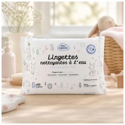 Dou Lapinou Lingettes Nettoyantes à l'Eau 50 Lingettes