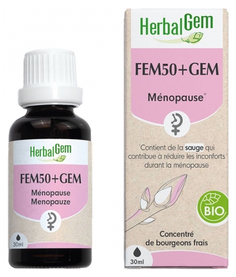 Herbalgem Fem50+Gem Bio Atténue Les Désagréments de la Ménopause Complexe de Gemmothérapie Concentrée 30 ml
