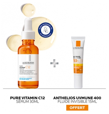 La Roche-Posay Pure Vitamin C12 Sérum Anti-Rides et Éclat 30 ml + Anthelios Fluide Invisible Sans Parfum SPF50+ 15 ml Offert