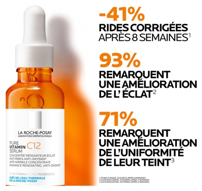 La Roche-Posay Pure Vitamin C12 Sérum Anti-Rides et Éclat 30 ml + Anthelios Fluide Invisible Sans Parfum SPF50+ 15 ml Offert