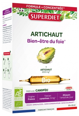 Superdiet Artichaut Bio - 20 Ampoules de 10 ml