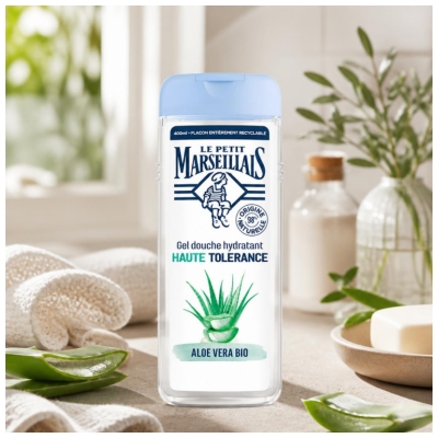 Le Petit Marseillais Gel Douche Hydratant Haute Tolérance Aloe Vera Bio Tous Types de Peaux 400 ml