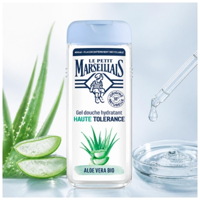 Le Petit Marseillais Gel Douche Hydratant Haute Tolérance Aloe Vera Bio Tous Types de Peaux 400 ml