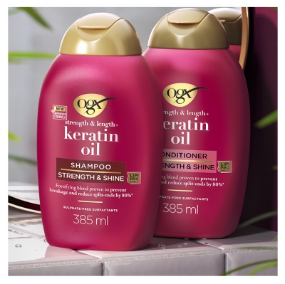 Ogx Shampoing Huile de Kératine Cheveux Abîmés & Cassants 385 ml