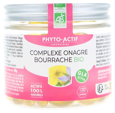 Phyto-Actif Complexe Onagre Bourrache GLA 217 mg Bio 120 Capsules