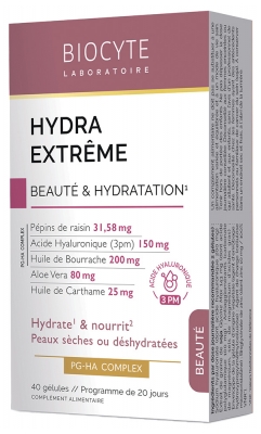 Biocyte Hydra Extrême Beauté & Hydratation Peaux Sèches ou Déshydratées 40 Gélules