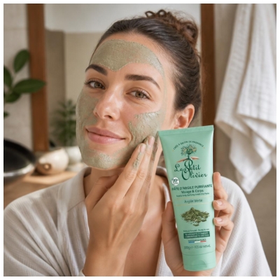 Le Petit Olivier Pâte d'Argile Verte Purifiante Visage & Corps Peaux Mixtes à Grasses 300 g