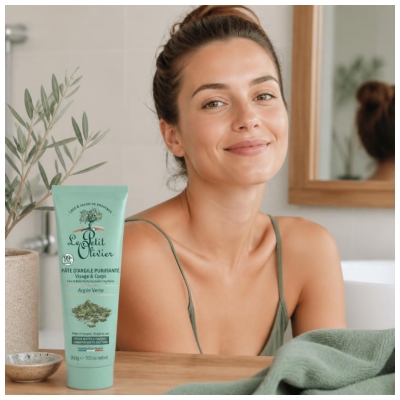 Le Petit Olivier Pâte d'Argile Verte Purifiante Visage & Corps Peaux Mixtes à Grasses 300 g