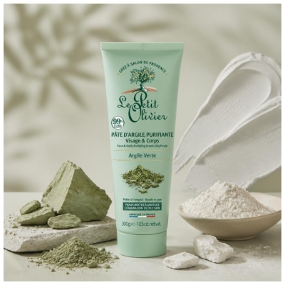 Le Petit Olivier Pâte d'Argile Verte Purifiante Visage & Corps Peaux Mixtes à Grasses 300 g