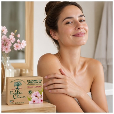 Le Petit Olivier Savon Solide Extra Doux Fleur de Cerisier 2 x 100 g