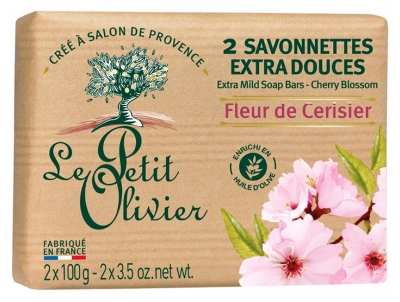 Le Petit Olivier Savon Solide Extra Doux Fleur de Cerisier 2 x 100 g
