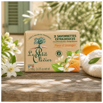 Le Petit Olivier Savon Solide Doux Fleur d'Oranger 2 x 100 g