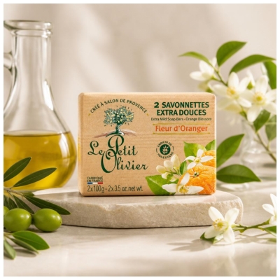 Le Petit Olivier Savon Solide Doux Fleur d'Oranger 2 x 100 g