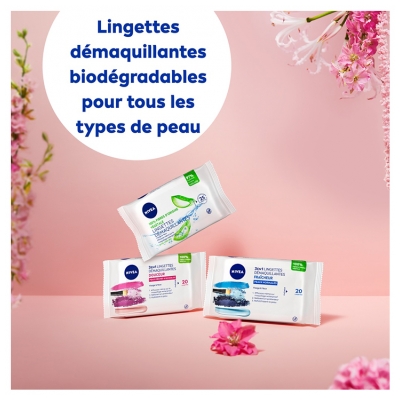 Nivea Lingettes Démaquillantes Visage & Yeux Peaux Sèches & Sensibles Sachet de 20 Pièces