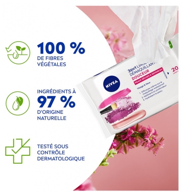 Nivea Lingettes Démaquillantes Visage & Yeux Peaux Sèches & Sensibles Sachet de 20 Pièces