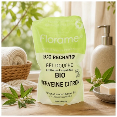 Florame Gel Douche Verveine Citron Rechargeable Bio Eco Recharge 700 ML