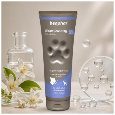 Beaphar Shampooing Chiots
Extraits de Fleurs de Coton & Fleurs d'Oranger - 250 ml