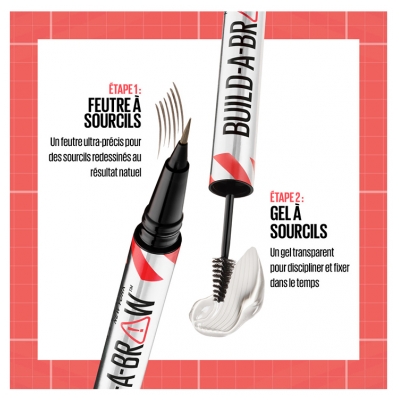 Maybelline New York Build-A-Brow 2en1 Feutre & Gel à Sourcils 10 ml - Teinte : 255 Soft Brown