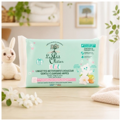 Le Petit Olivier Bébé Lingettes Nettoyantes Douceur Visage Siège & Corps 56 Lingettes