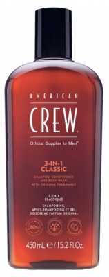 American Crew American Crew 3-en-1 Shampooing Après Shampooing & Gel Douche Pour Cheveux et Corps (450Ml) Revitalisant Hydratant et Apaisant.