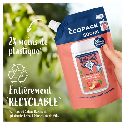 Le Petit Marseillais Gel Douche Extra Doux Pêche Blanche & Nectarine Éco Recharge 500 ML