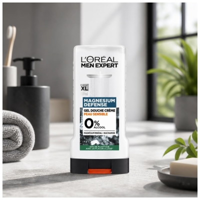 L'Oréal Paris Men Expert Magnesium Defense Gel Douche Crème Peau Sensible 0% Alcool 300 ML
