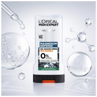 L'Oréal Paris Men Expert Magnesium Defense Gel Douche Crème Peau Sensible 0% Alcool 300 ML