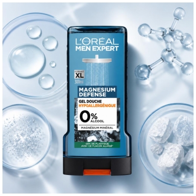 L'Oréal Paris Men Expert Magnesium Defense Gel Douche Hypoallergénique 0% Alcool 300 ML