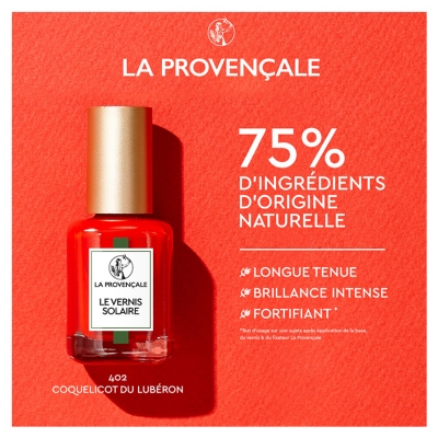 La Provençale Bio Le Vernis Solaire Longue Tenue 13 ml - Couleur : 402 Coquelicot du Lubéron