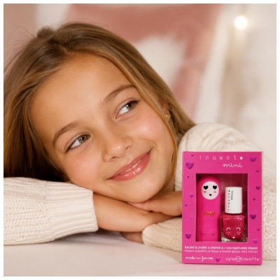 Inuwet Mini Coffret Baume à Lèvres 3,5 Grammes Cerise + Vernis Parfumé à l'Eau 5 ML Fraise