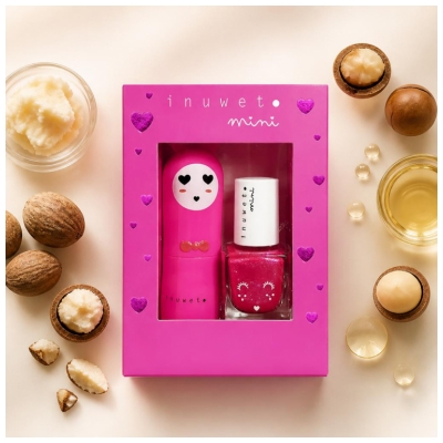 Inuwet Mini Coffret Baume à Lèvres 3,5 Grammes Cerise + Vernis Parfumé à l'Eau 5 ML Fraise