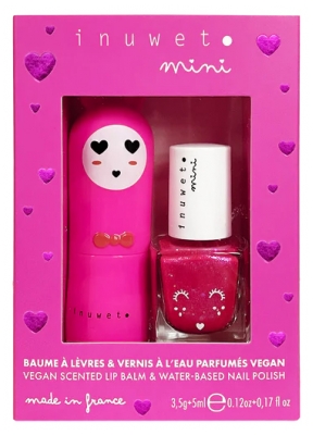 Inuwet Mini Coffret Baume à Lèvres 3,5 Grammes Cerise + Vernis Parfumé à l'Eau 5 ML Fraise