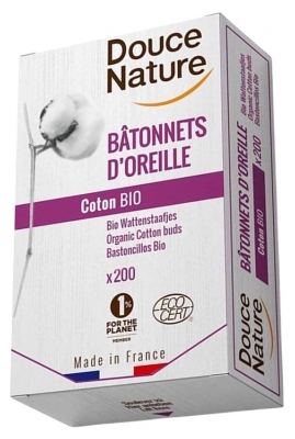 Douce Nature Bâtonnets d'Oreille Coton Boite Distributrice Bio 200 Unités